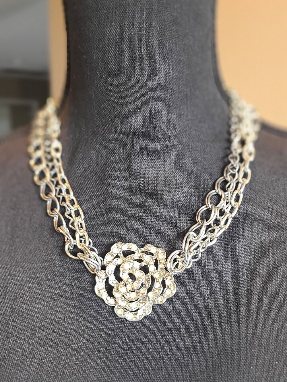 Silver-Tone Floral Crystal Statement Necklace - Women Jewelry